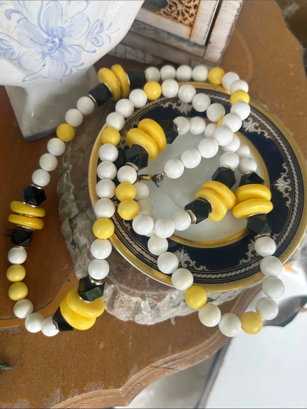 Handcrafted Yellow, White & Black Beaded Necklace - Women Jewelry